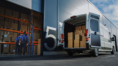 Industrial supplies being loaded for delivery